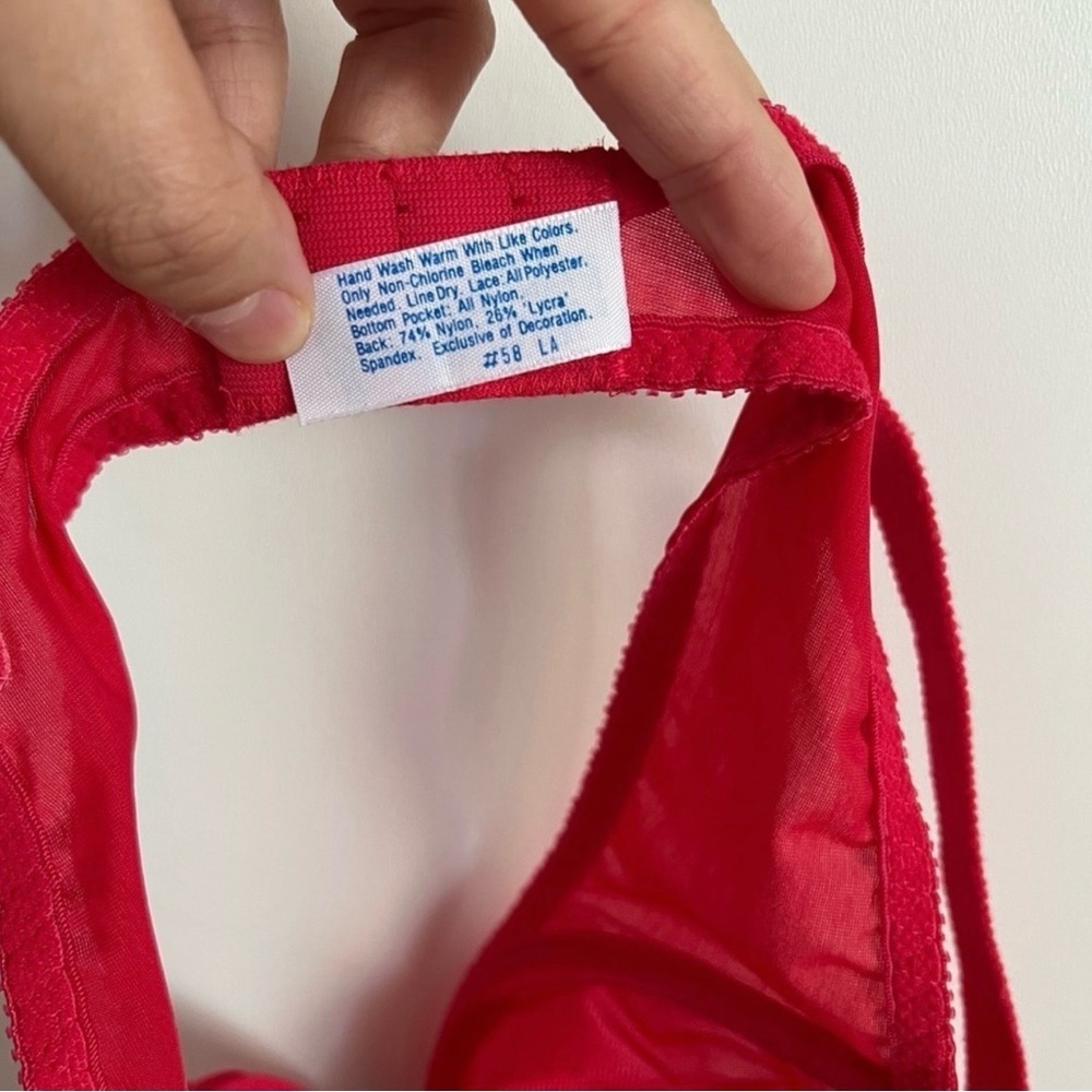 Vintage 90s JCPenney Fantasia Red Lace Underwire Bra Size 34C Romantic Lingerie - Picture 7 of 8